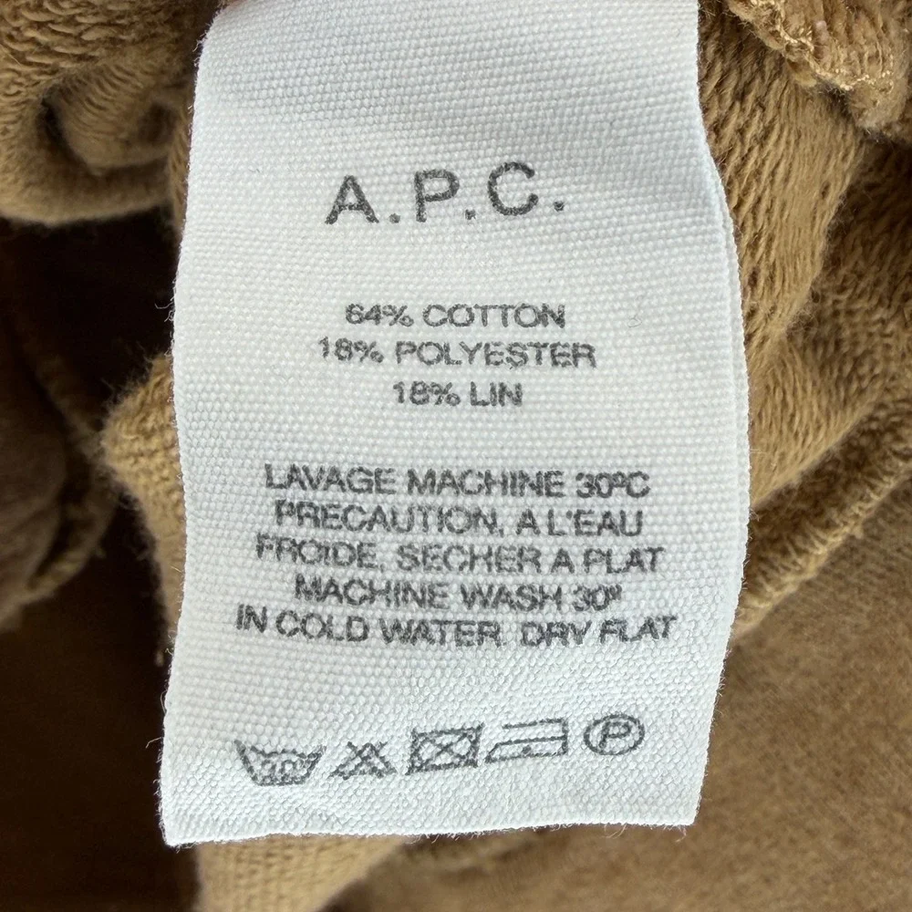 APC Rue Madame Paris Mens Medium‎ Camel Tan Cotton Linen Crewneck Sweatshirt